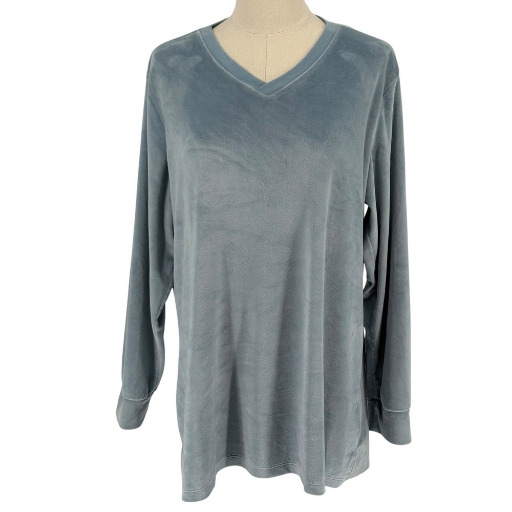 Serra Plush Lounge Top Blue V-Neck Long Sleeve Recycled Blend Medium‎ 8-10